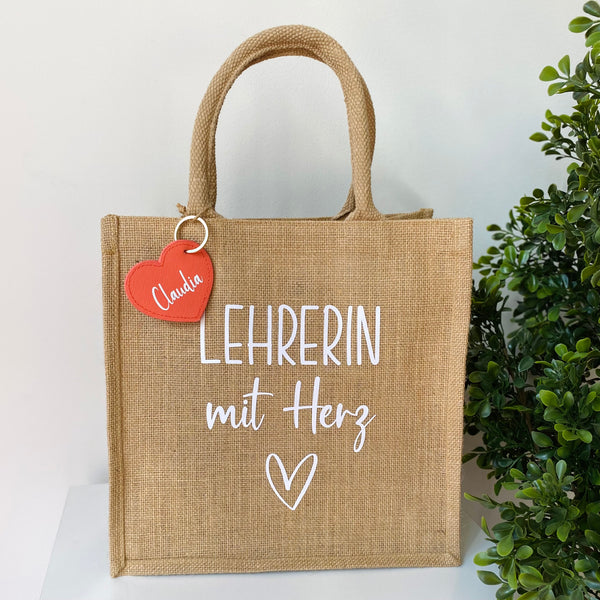 Tasche Lehrerin mit Herz Jute