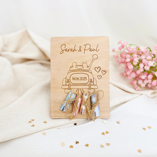 Holzkarte Hochzeit Auto