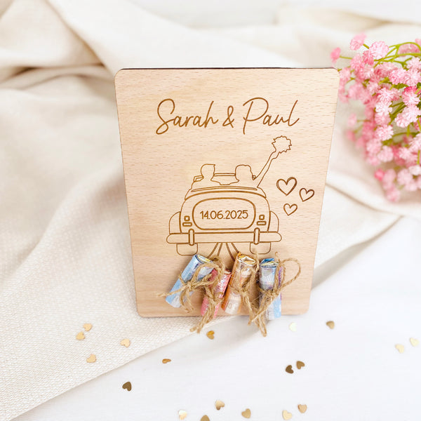 Holzkarte Hochzeit Auto
