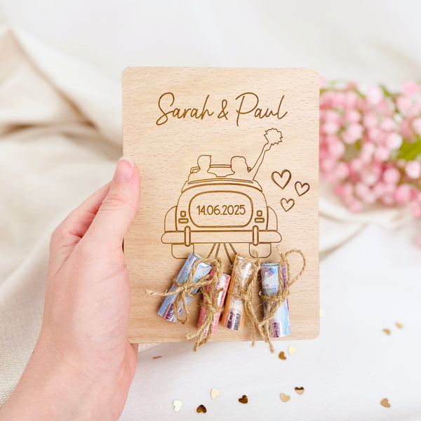 Holzkarte Hochzeit Auto