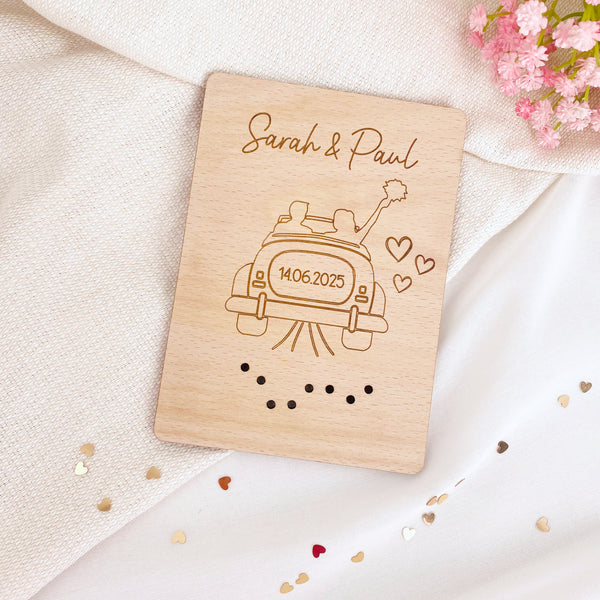 Holzkarte Hochzeit Auto