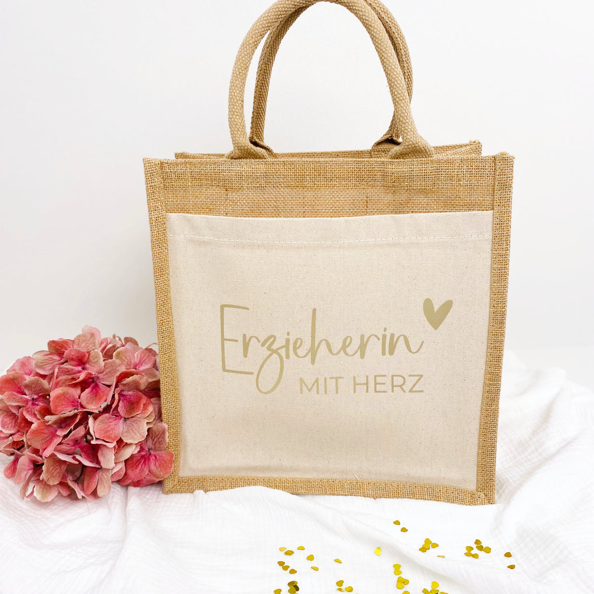 Tasche Erzieherin mit Herz Jute/Baumwolle