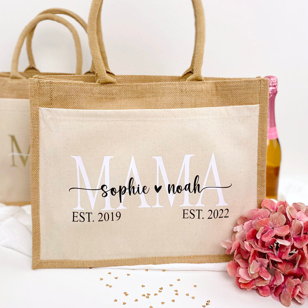 Tasche Mama mit Kindernamen Jute/Baumwolle