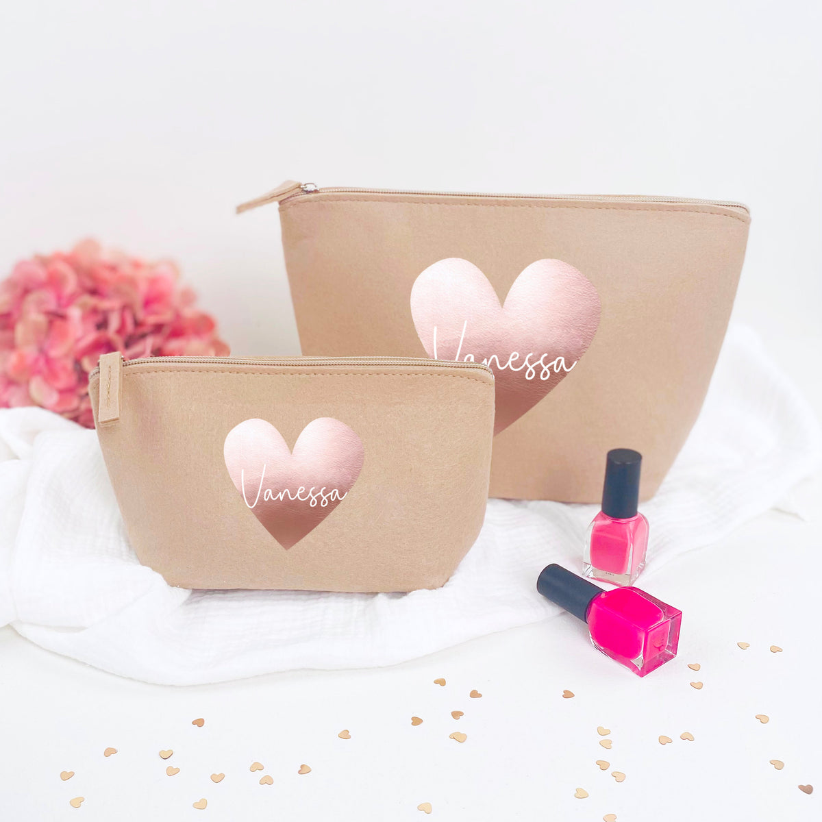 Kosmetiktasche Herz & Name Filz
