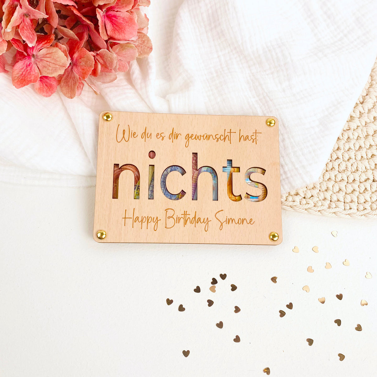 Geldgeschenk Holzkarte nichts Geburtstag