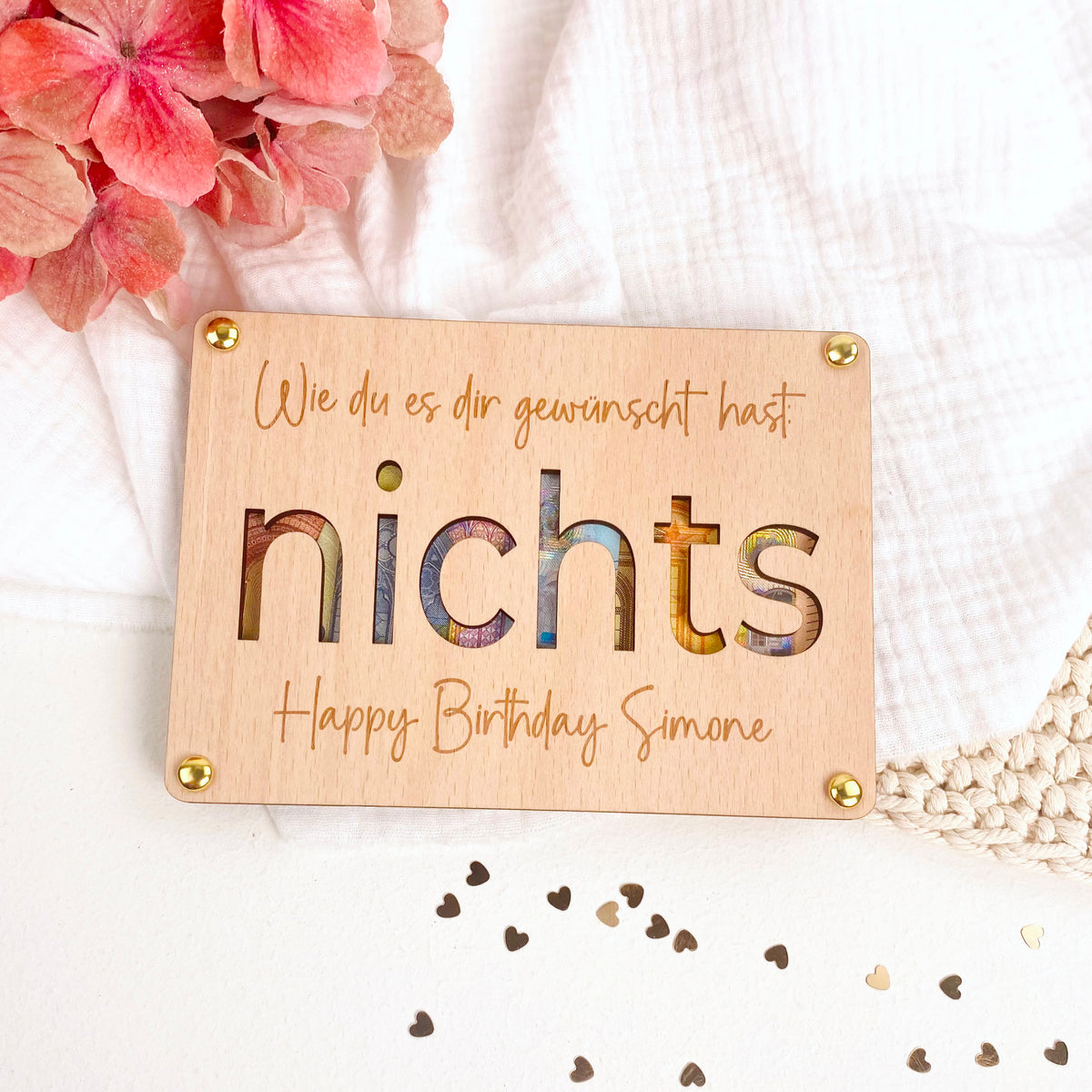 Geldgeschenk Holzkarte nichts Geburtstag