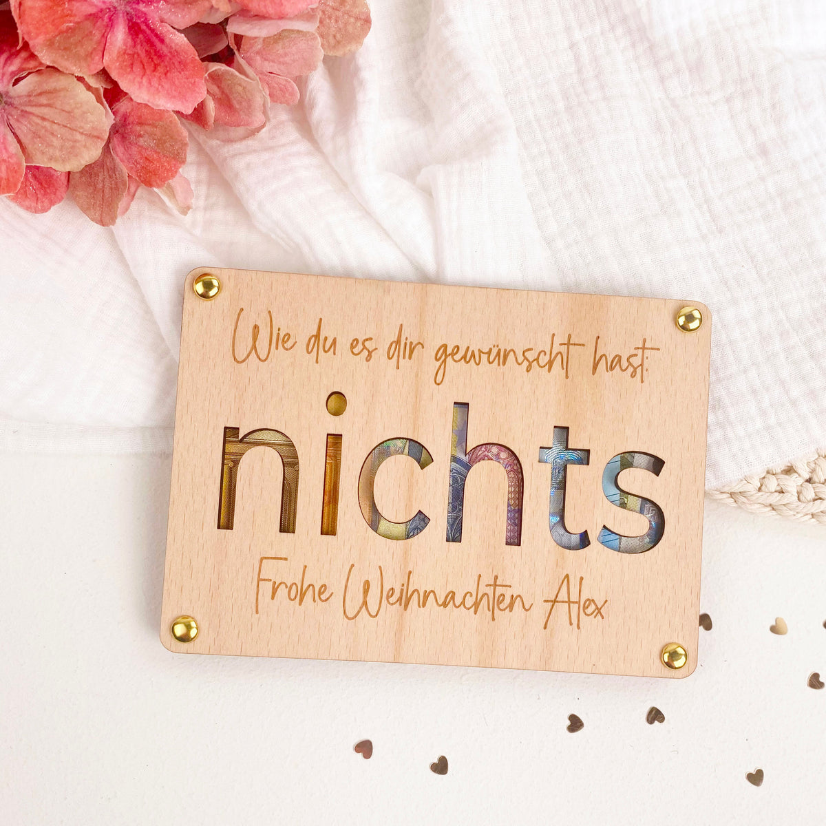 Geldgeschenk Holzkarte nichts Geburtstag