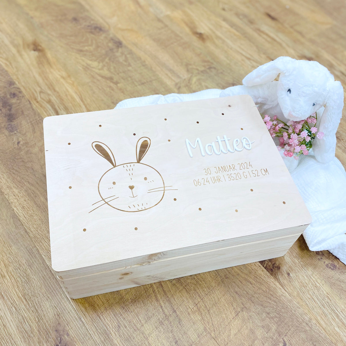 personalisierte Erinnerungsbox Baby - Hase