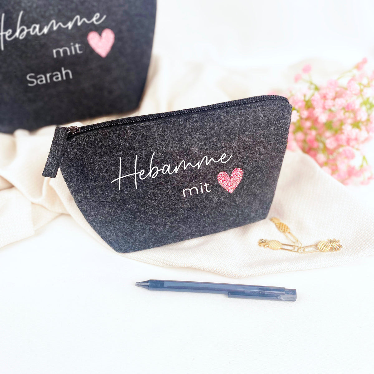 Filzmäppchen Hebamme mit Herz Glitzer