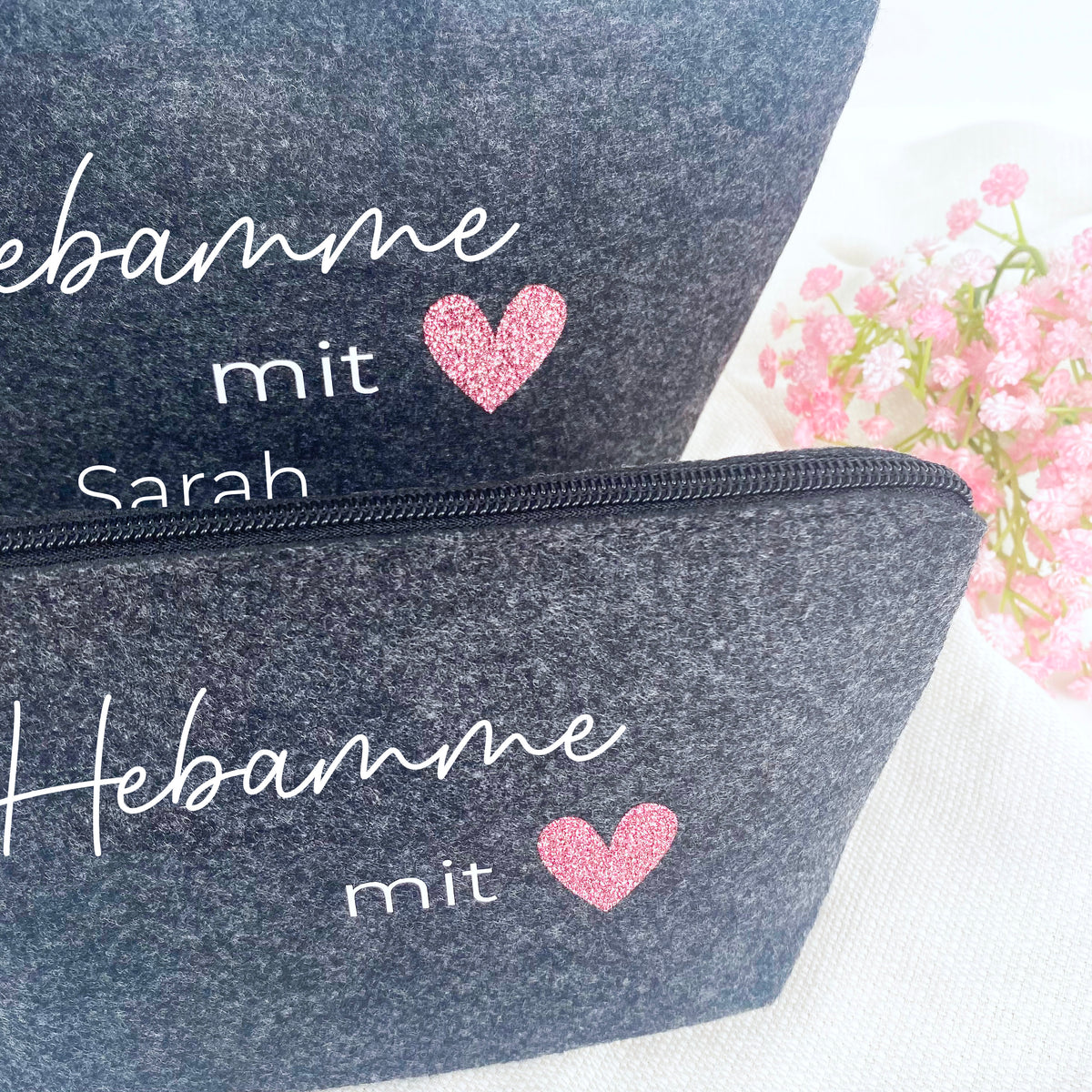 Filzmäppchen Hebamme mit Herz Glitzer