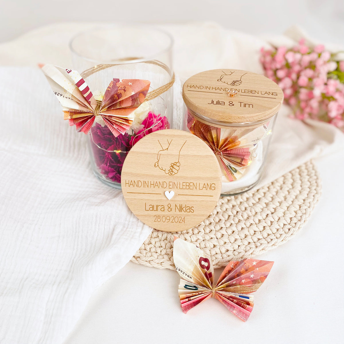 Geschenkglas Hand in Hand ein Leben lang
