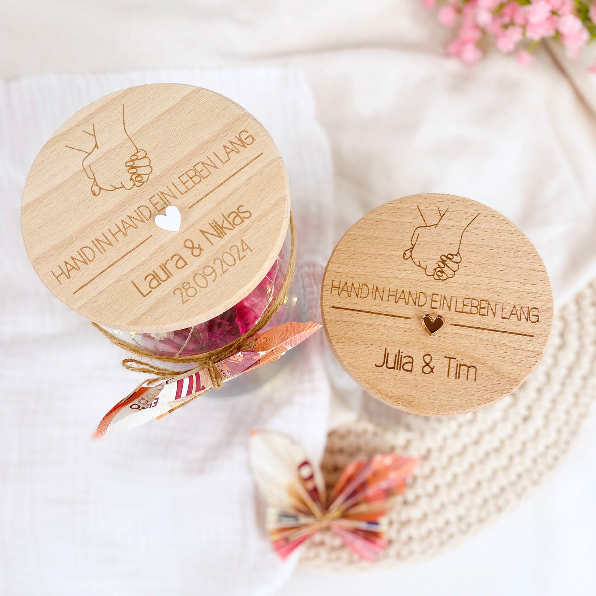 Geschenkglas Hand in Hand ein Leben lang