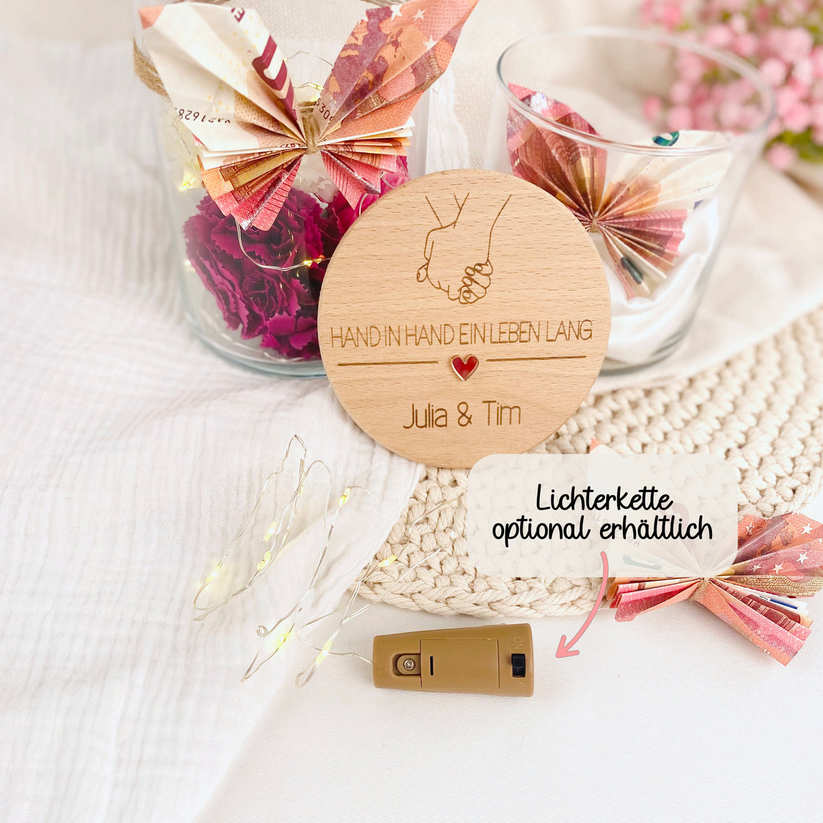 Geschenkglas Hand in Hand ein Leben lang
