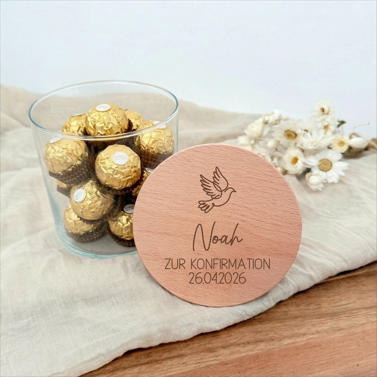 Geschenkglas Kommunion / Konfirmation / Firmung / Taufe Taube