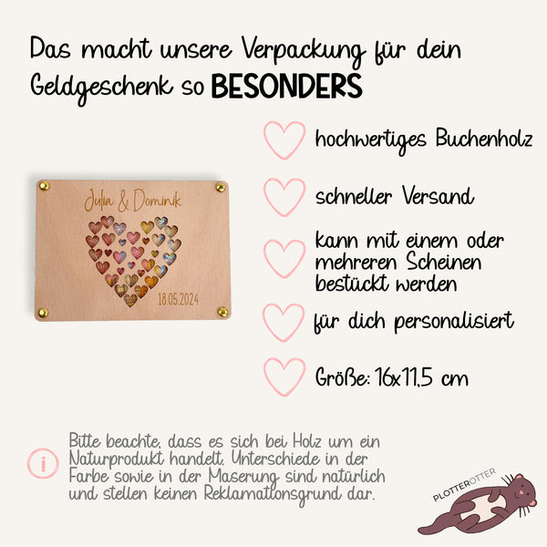 Geldgeschenk Holzkarte Hochzeit
