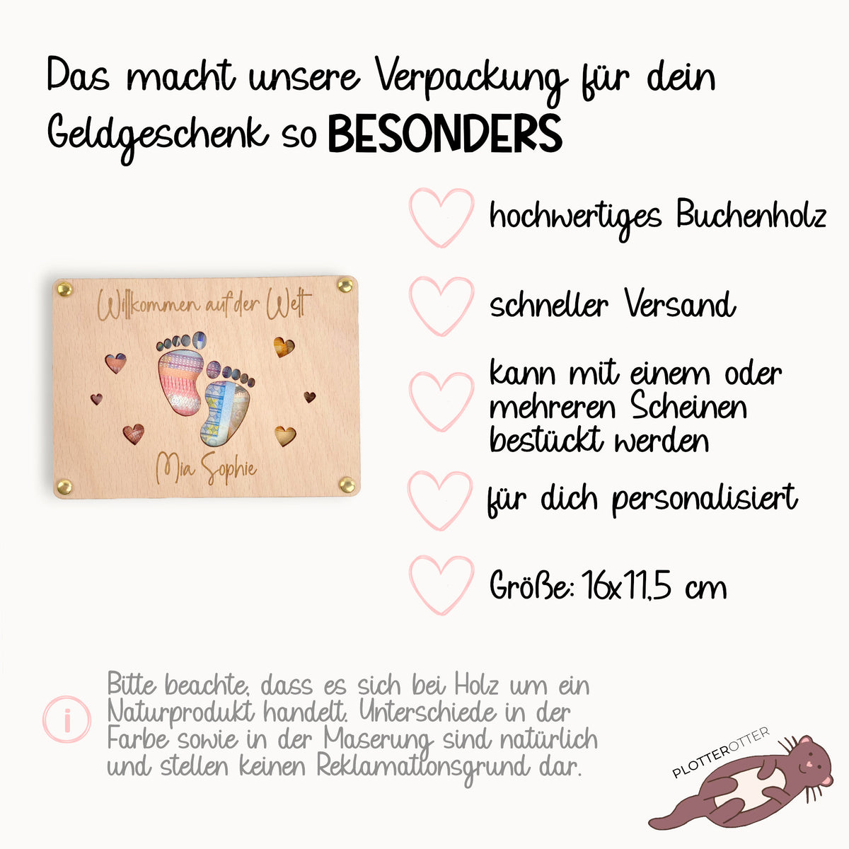 Geldgeschenk Holzkarte Geburt