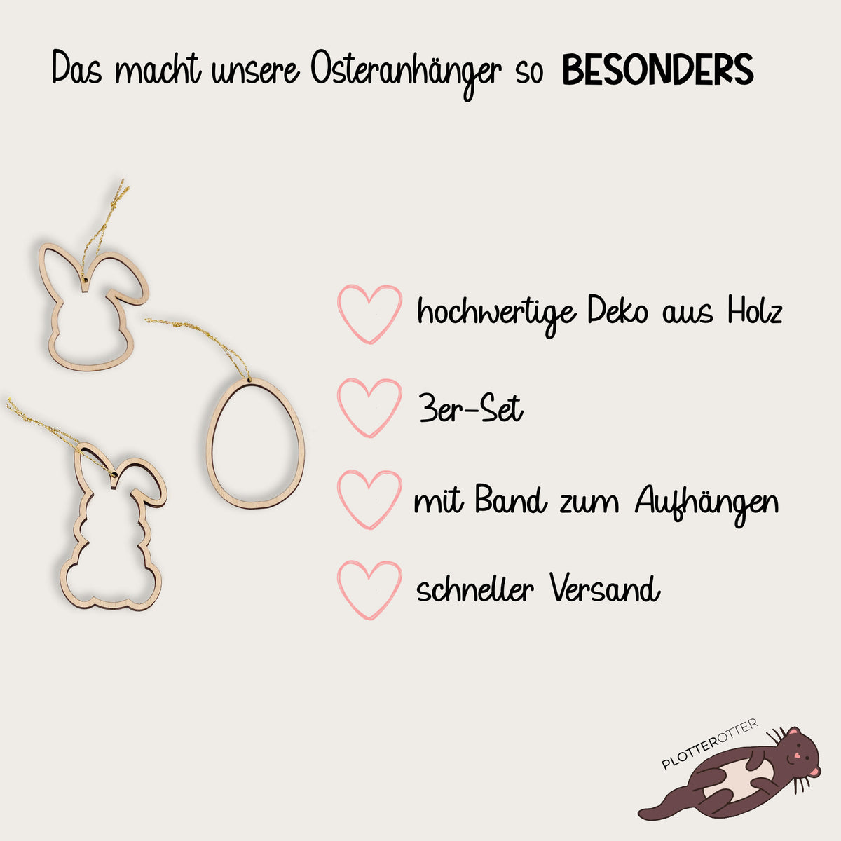 3er Set Osterdeko Holz Anhänger