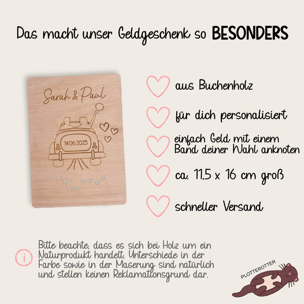 Holzkarte Hochzeit Auto