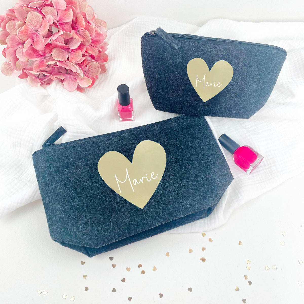 Kosmetiktasche Herz & Name Filz