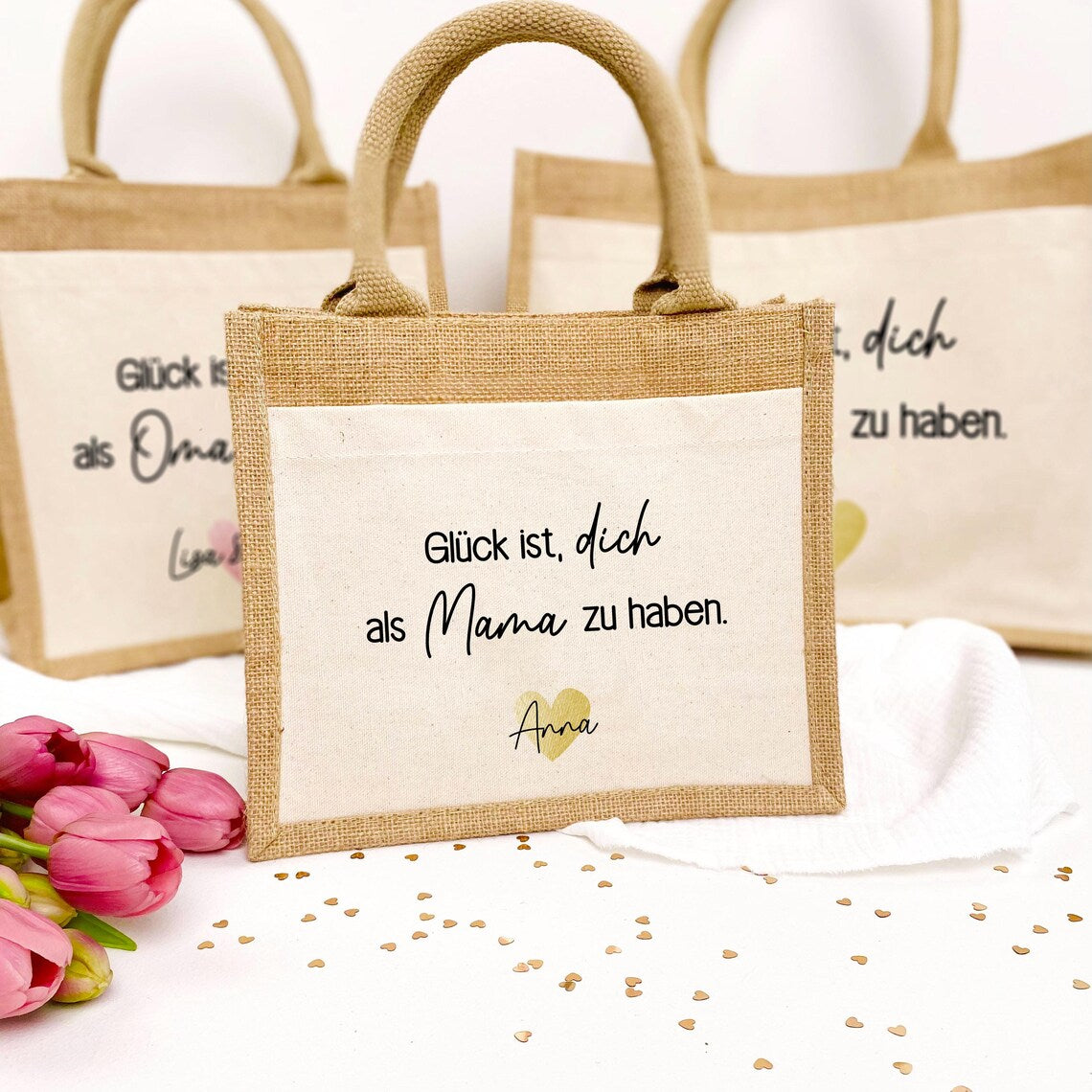 Tasche Glück ist Jute/Baumwolle