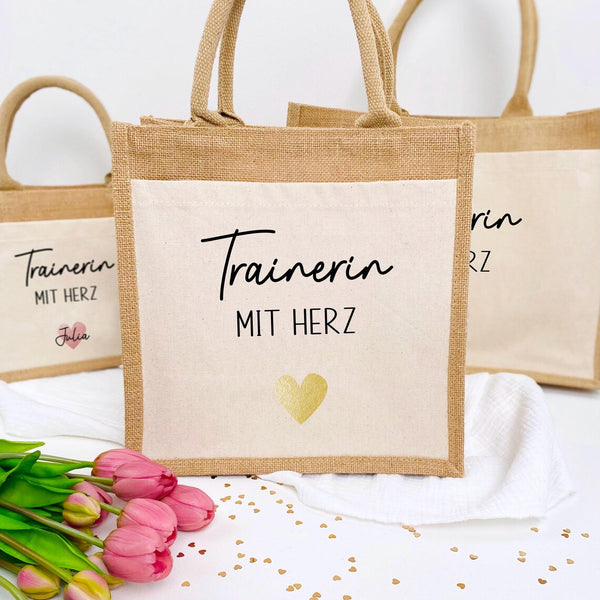 Tasche Trainerin mit Herz Jute/Baumwolle