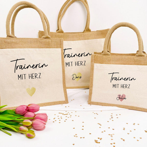Tasche Trainerin mit Herz Jute/Baumwolle