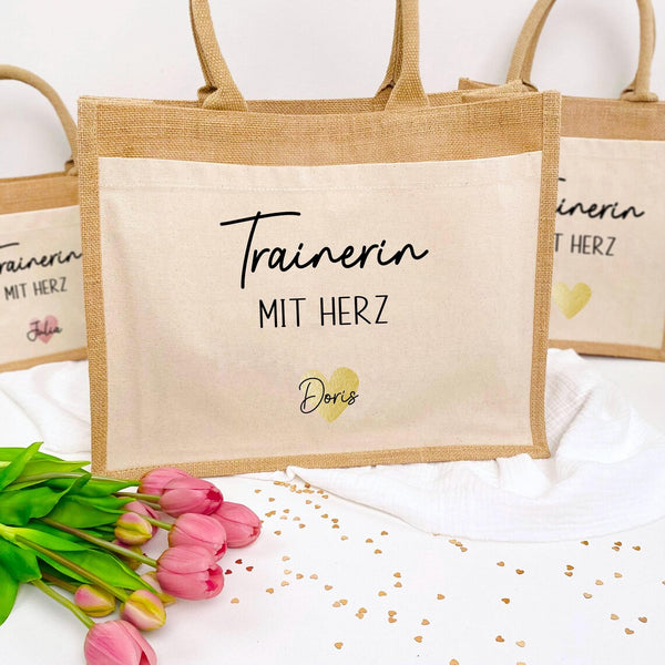 Tasche Trainerin mit Herz Jute/Baumwolle