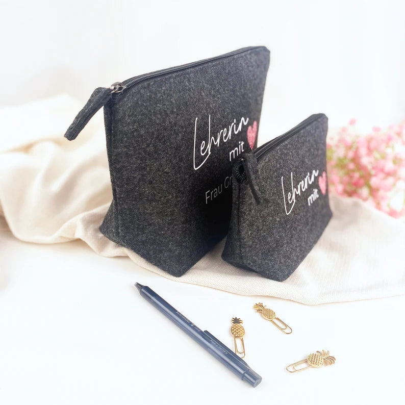 Filzmäppchen Lehrerin mit Herz Glitzer