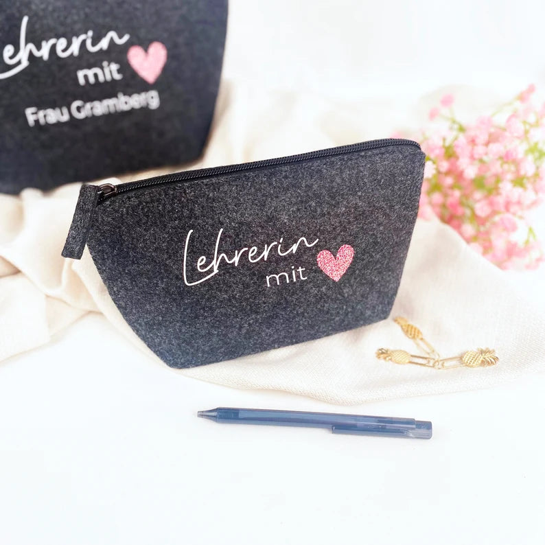 Filzmäppchen Lehrerin mit Herz Glitzer