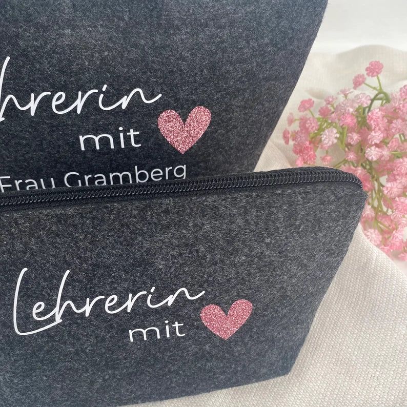 Filzmäppchen Lehrerin mit Herz Glitzer