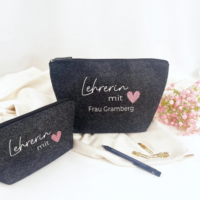 Filzmäppchen Lehrerin mit Herz Glitzer