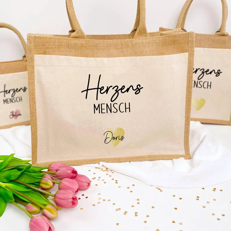 Tasche Herzensmensch Jute/Baumwolle
