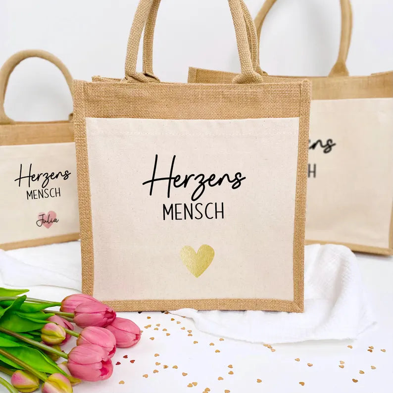 Tasche Herzensmensch Jute/Baumwolle