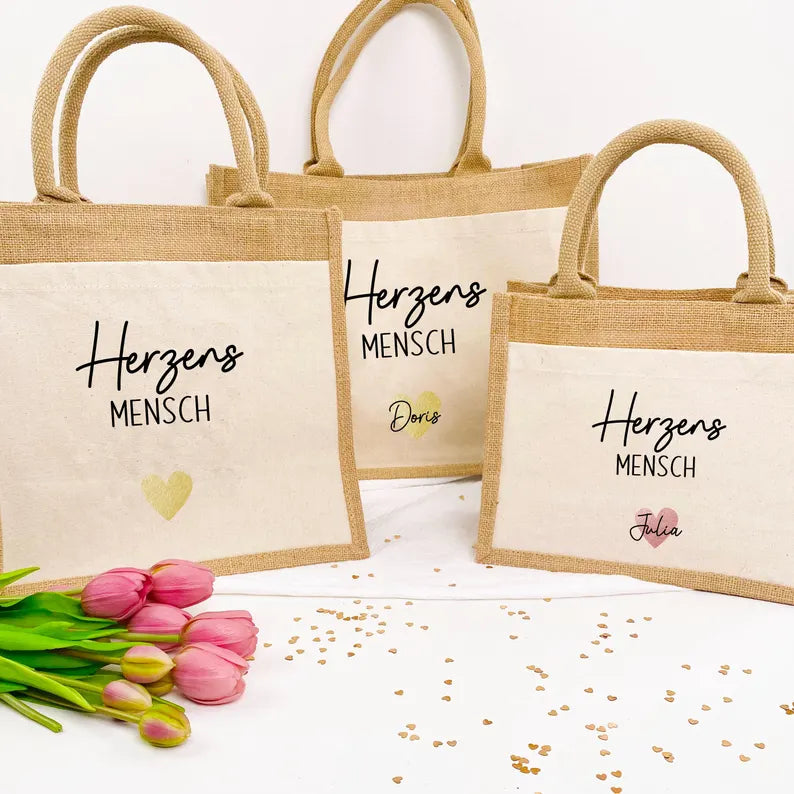 Tasche Herzensmensch Jute/Baumwolle