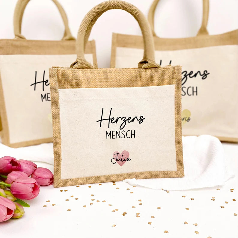 Tasche Herzensmensch Jute/Baumwolle