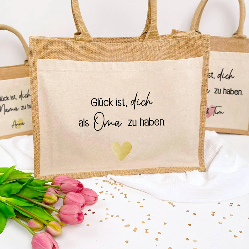 Tasche Glück ist Jute/Baumwolle