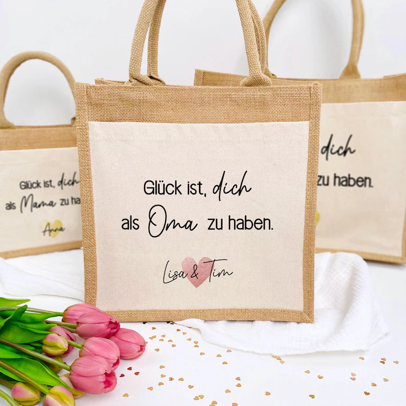 Tasche Glück ist Jute/Baumwolle