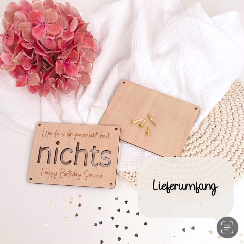 Geldgeschenk Holzkarte nichts Geburtstag