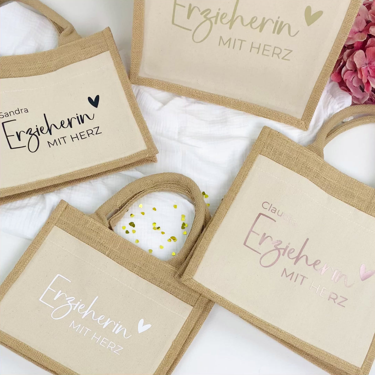 Tasche Erzieherin mit Herz Jute/Baumwolle