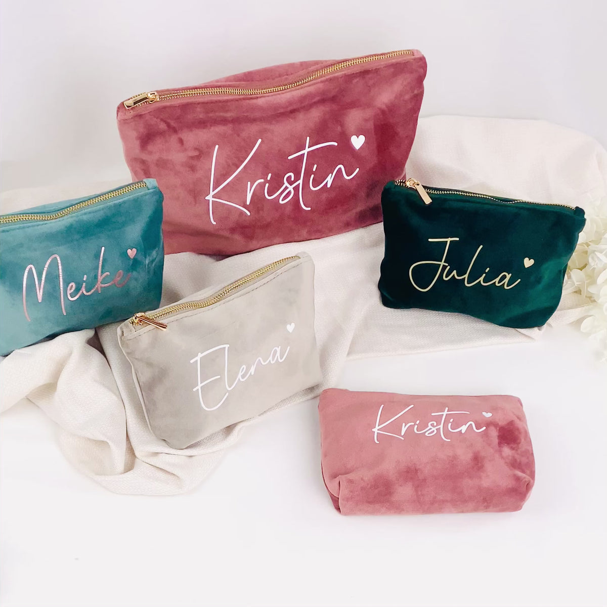 Kosmetiktasche mit Namen Samt