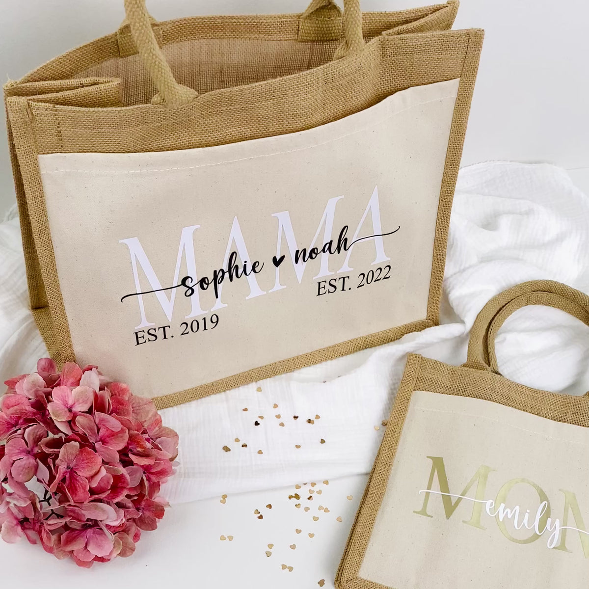 Tasche Mama mit Kindernamen Jute/Baumwolle