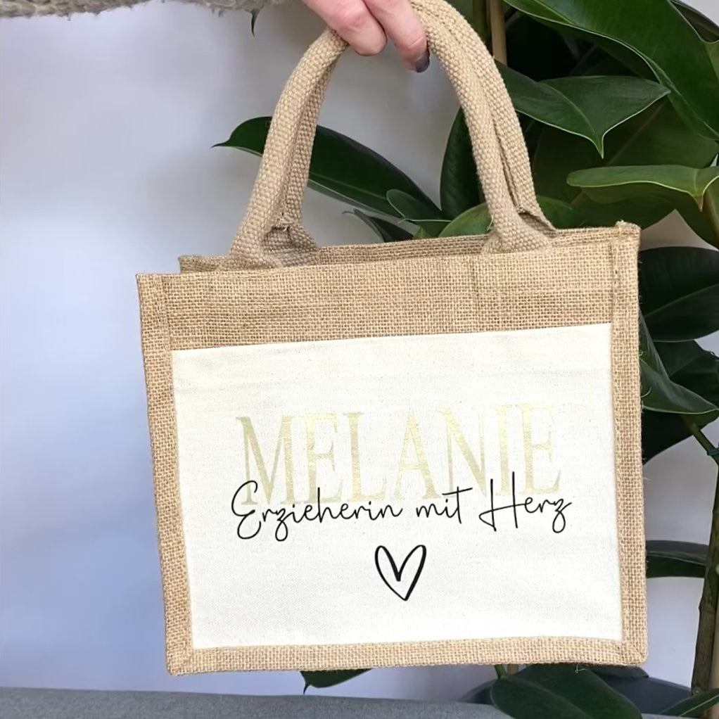 Tasche Erzieherin, Hebamme, Lehrerin mit Herz Jute/Baumwolle
