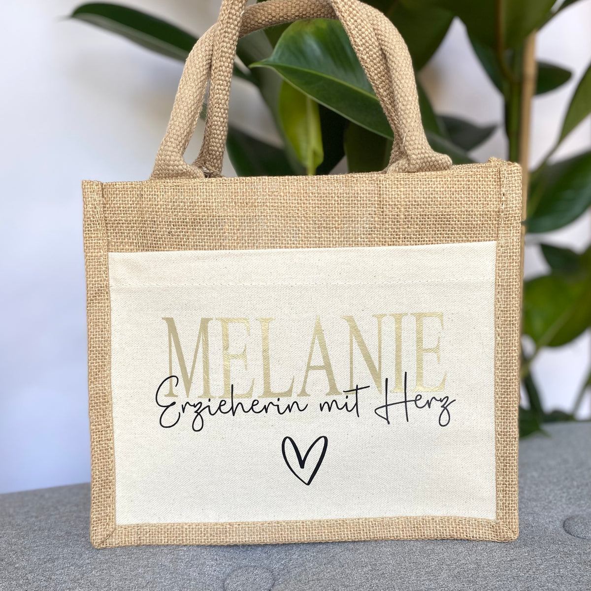 Tasche Erzieherin, Hebamme, Lehrerin mit Herz Jute/Baumwolle