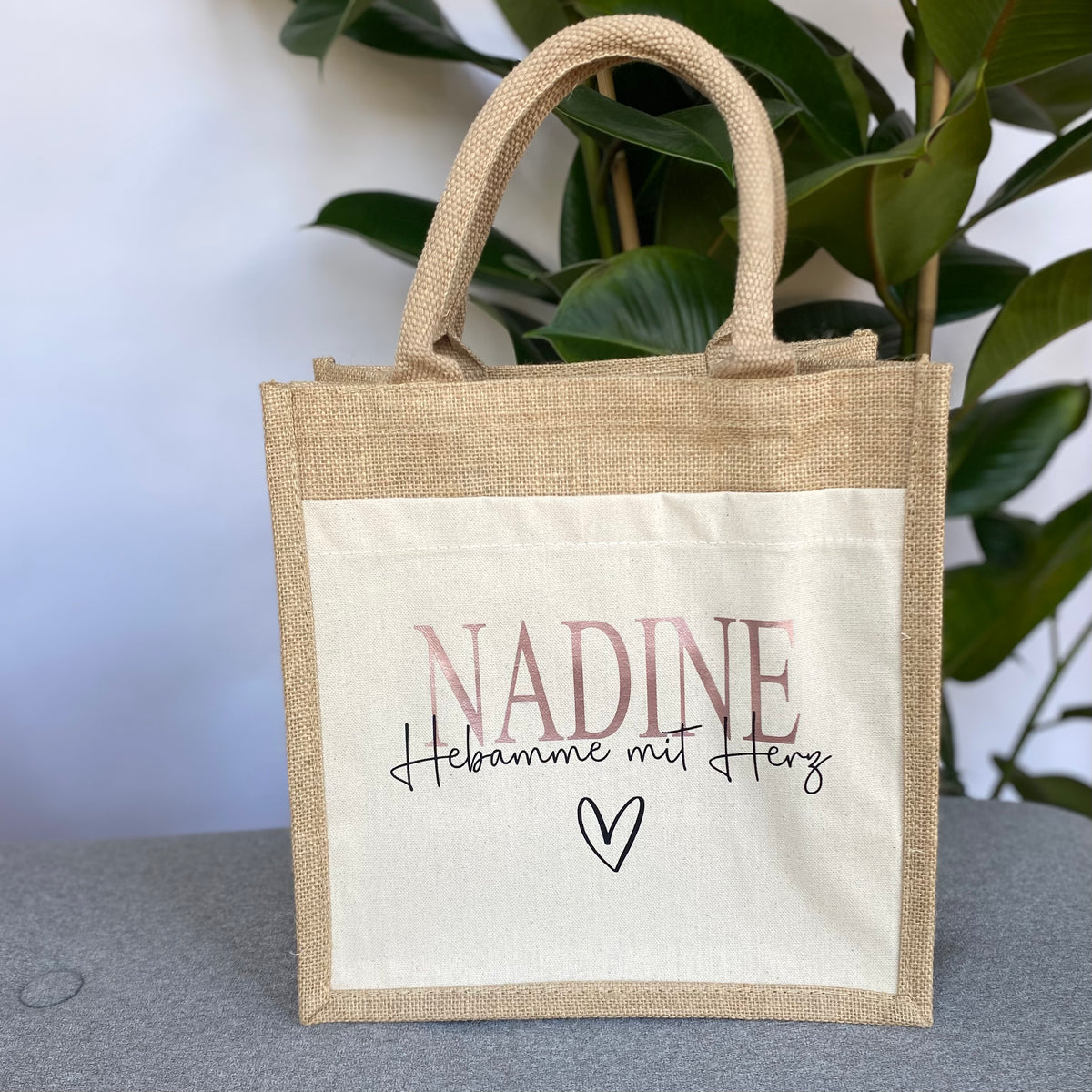 Tasche Erzieherin, Hebamme, Lehrerin mit Herz Jute/Baumwolle