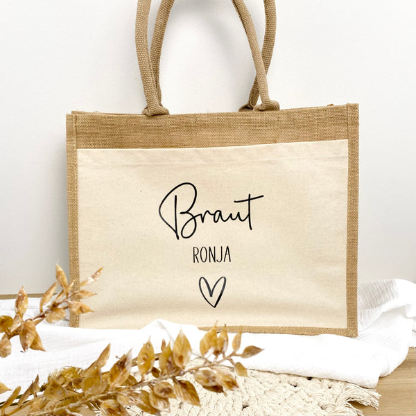 Tasche Braut Trauzeugin Shopper Jute/Baumwolle