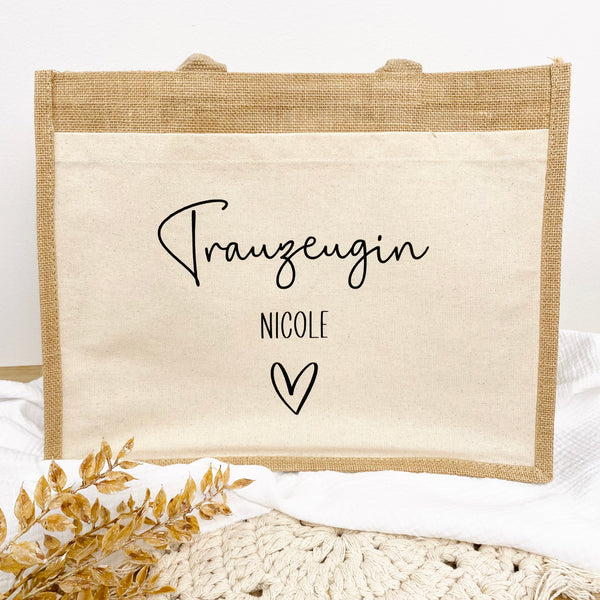 Tasche Braut Trauzeugin Shopper Jute/Baumwolle