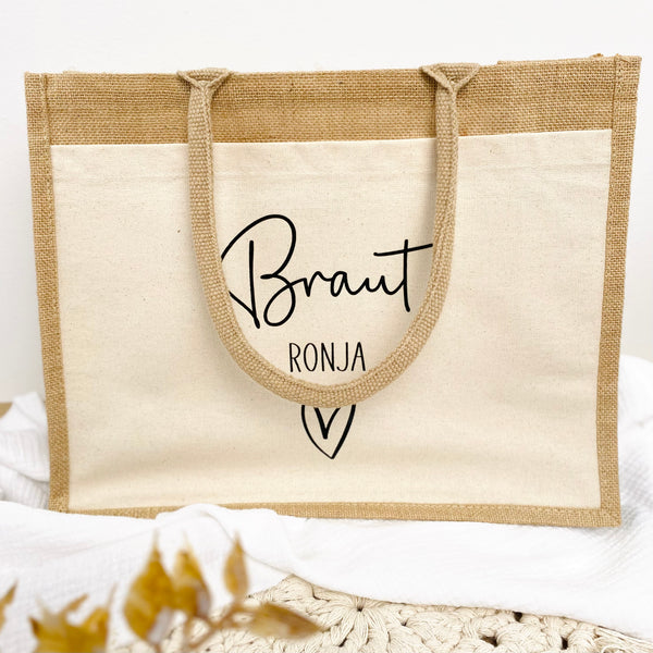 Tasche Braut Trauzeugin Shopper Jute/Baumwolle