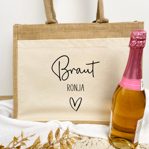 Tasche Braut Trauzeugin Shopper Jute/Baumwolle